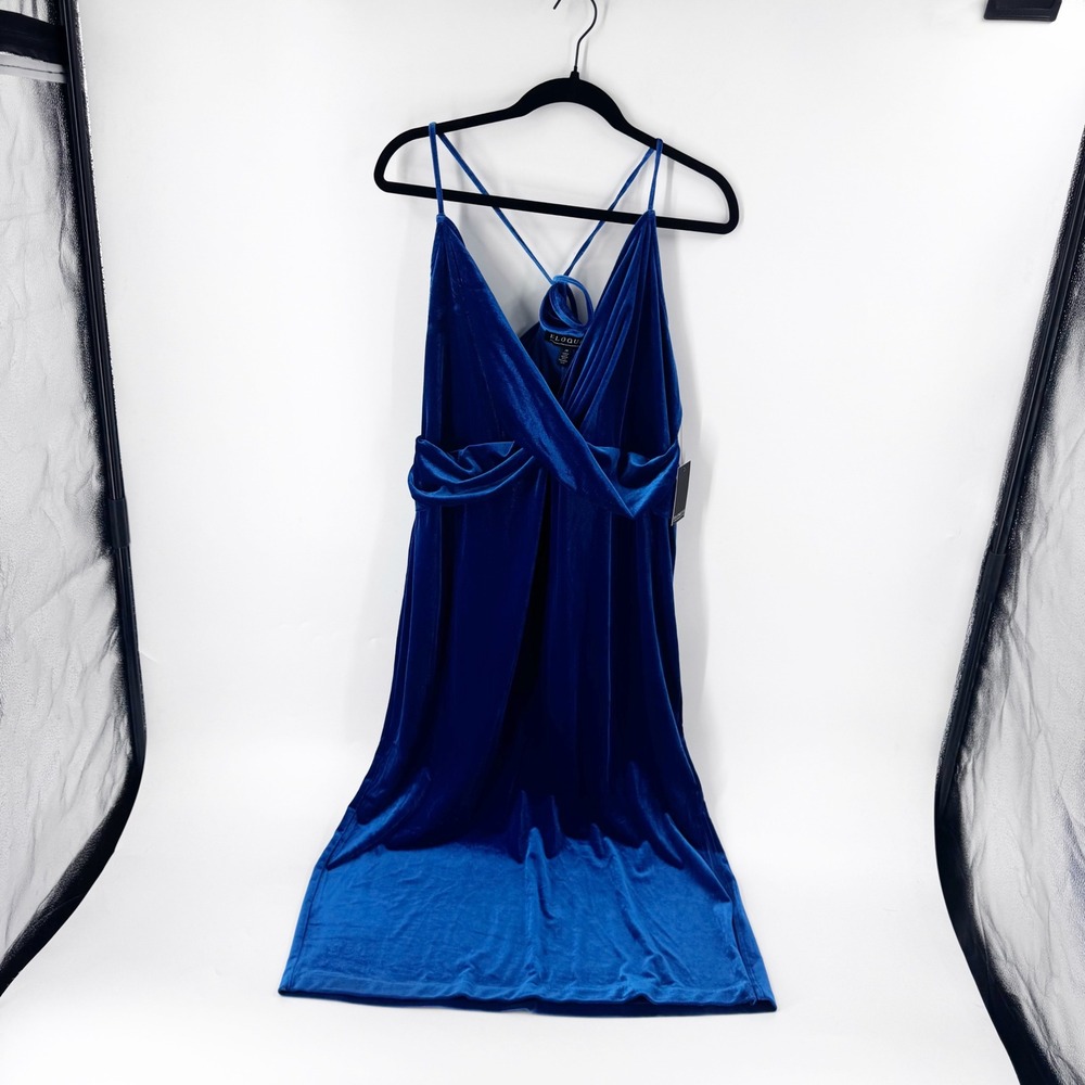 ELOQUII‎ Velvet Cami Midi Dress Royal Blue Crisscross Back Tie Size 20
